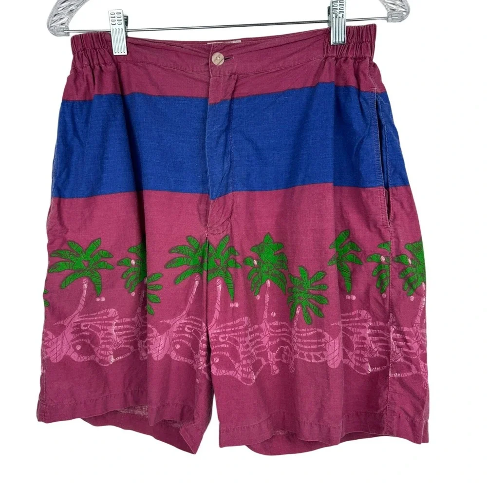 VTG Chaps Ralph Lauren Men's Tropical Palm Tree Stripe Swim Trunks Shorts Size M